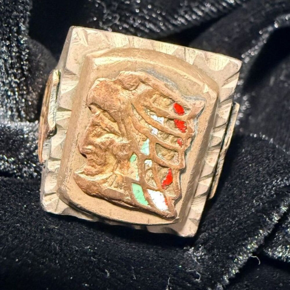 Vintage 40s 50s Mexican Biker Ring Aztec Chief Warrior Eagle Hecho En Mex 10.5